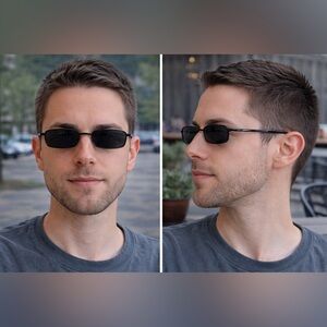 #54 Minimalist Rectangle Metal Sunglasses with Slim Black Frame, Dark Lenses